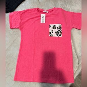 First Love Pink Tee with Leopard Pocket